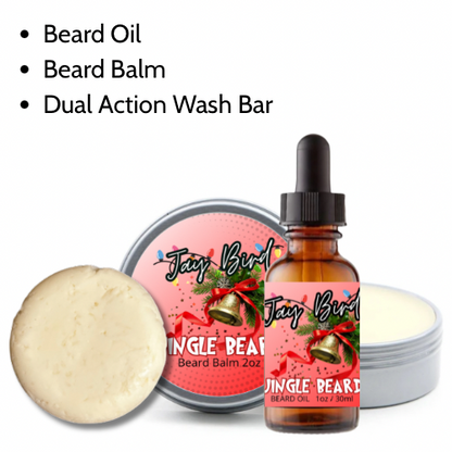 Jingle Beard Groom and Clean Kit | Oil, Balm, and Wash Bar (Christmas Limited)