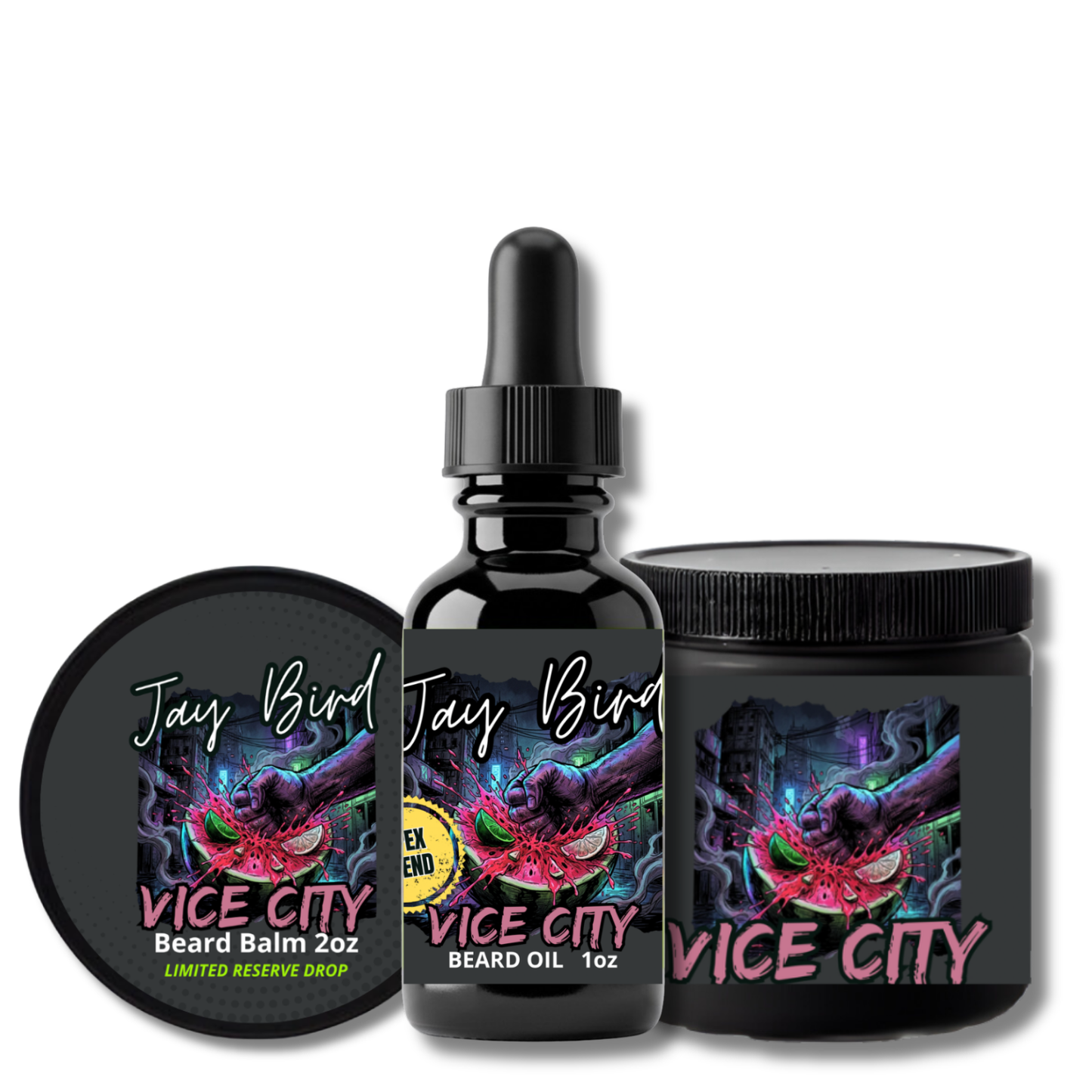 Vice City Oil, Balm, and Butter (Limited Reserve) | Neon Watermelon • Bitter White Grapefruit • Smoked Cologne & Dark Woods